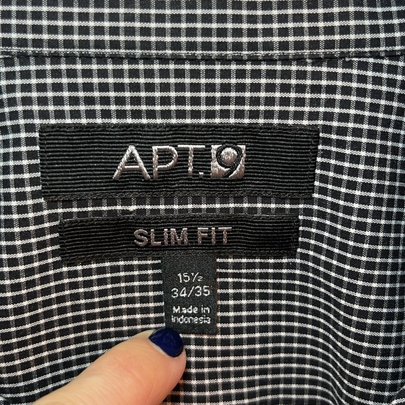 Men’s Black check slim fit button up shirt 15-1/2 34/35 - Picture 7 of 11